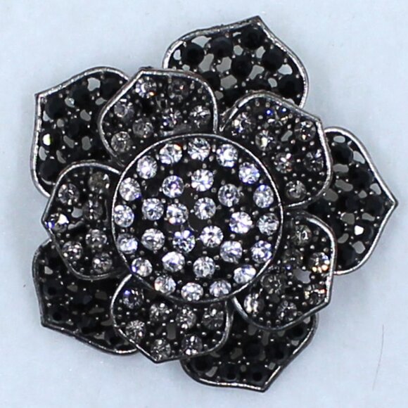 Silver Black and Clear Multi Level Flower Shaped Scarf or Bolo Slide - Picture 2 of 11